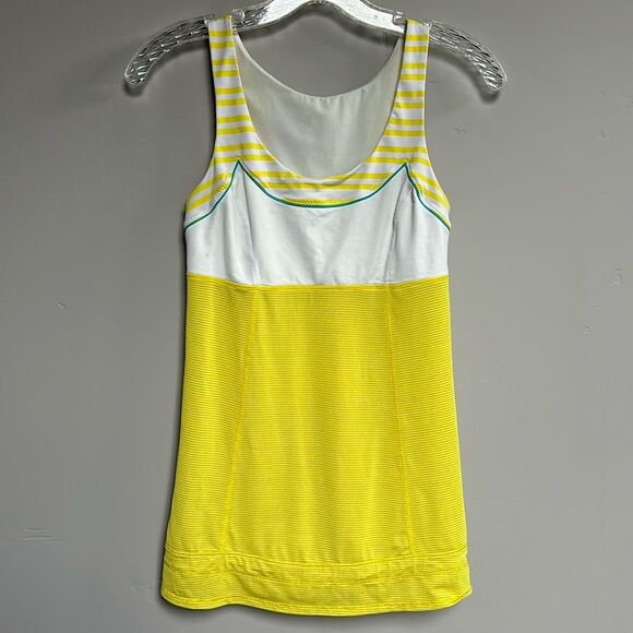 Lululemon Run Ta Ta Topper Tank Top Twin Stripe Sizzle (yellow) White XS Size 4 - Picture 3 of 16